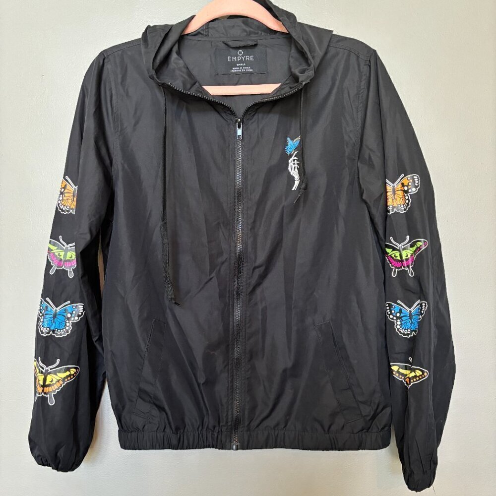 Empyre Black Windbreaker Jacket Butterfly/Skeleton Size Small